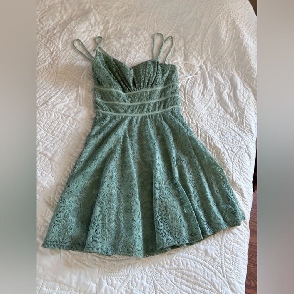 Green Lace Fit-and-Flare Dress